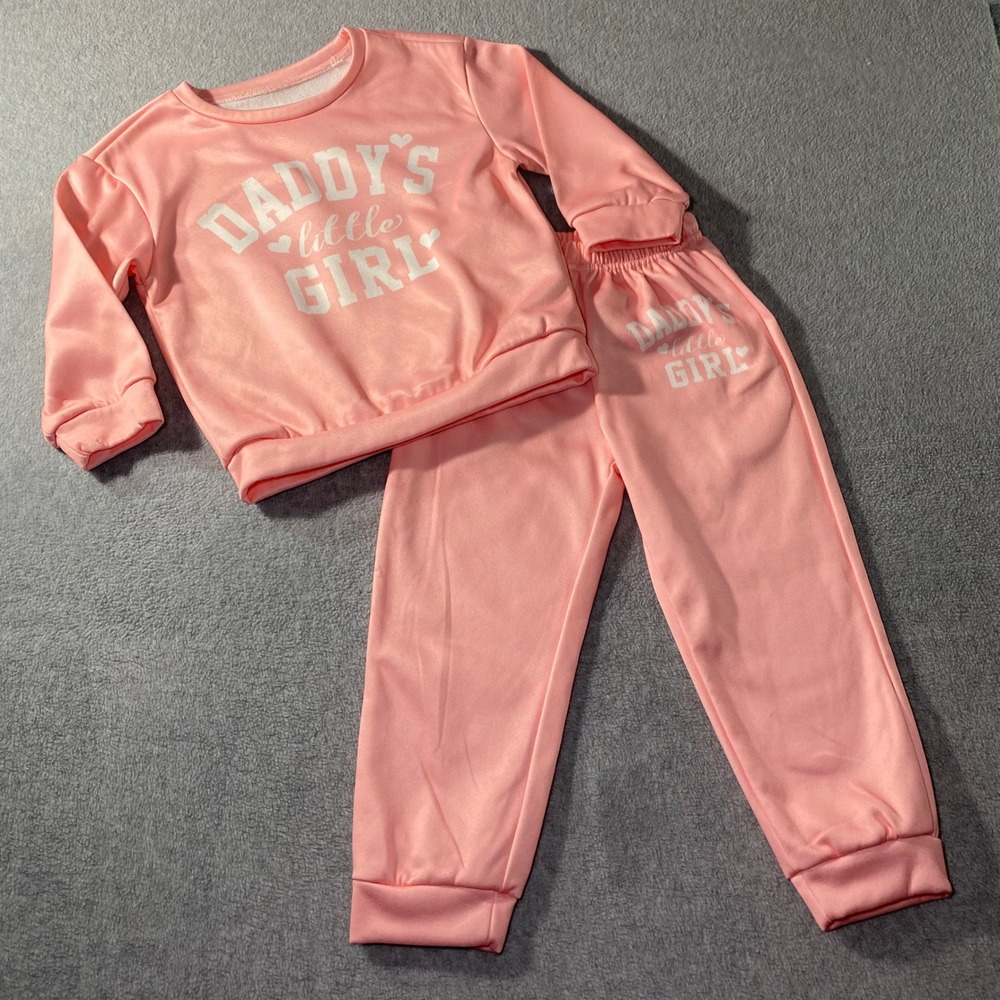 SHEIN Sweatshirt Sweatpants Set Kids 5Y Pink Daddys Little‎ Girl Graphic Joggers